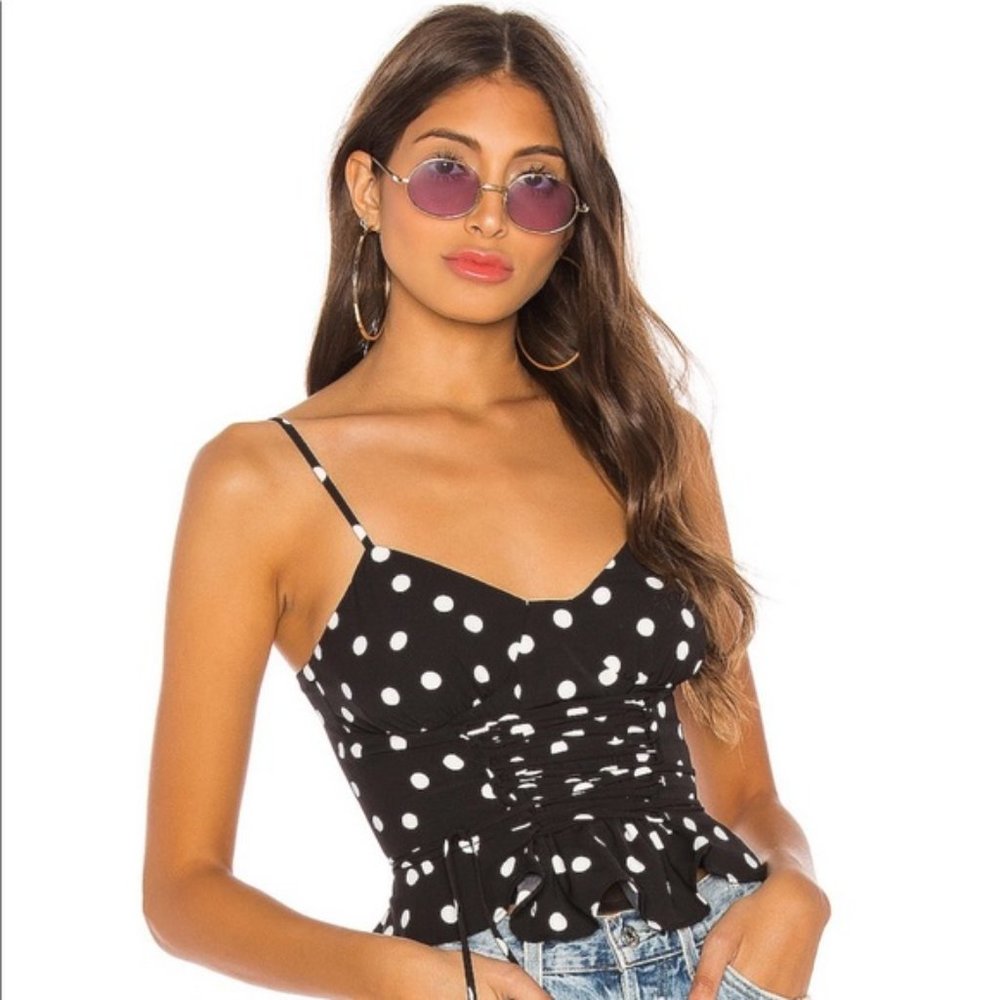 H:ours | Sumi Bustier Top in Black & White Polka Dot Tie Up Front Size S